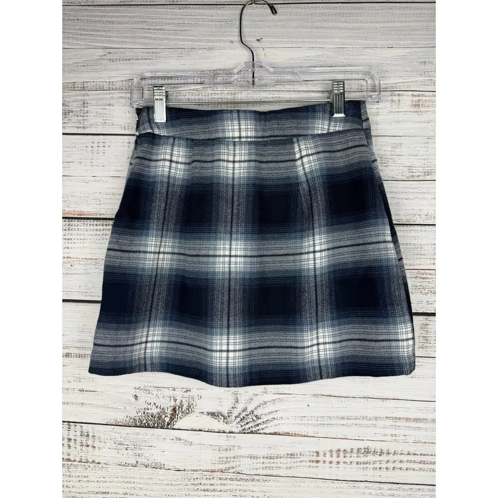 Abercrombie & Fitch Blue Plaid Mini Skirt XS Lined Academia School Anime Y2K - Picture 2 of 7